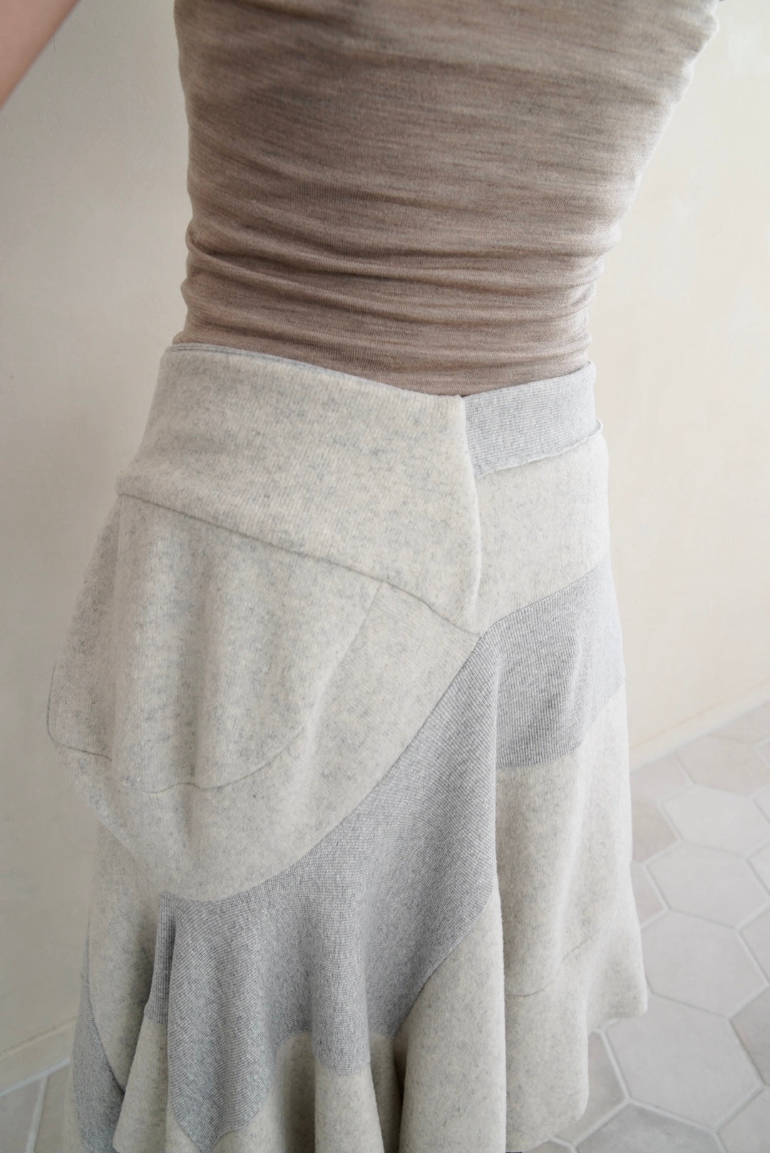 Early 2000s Y's, random patchworked sweat skirt