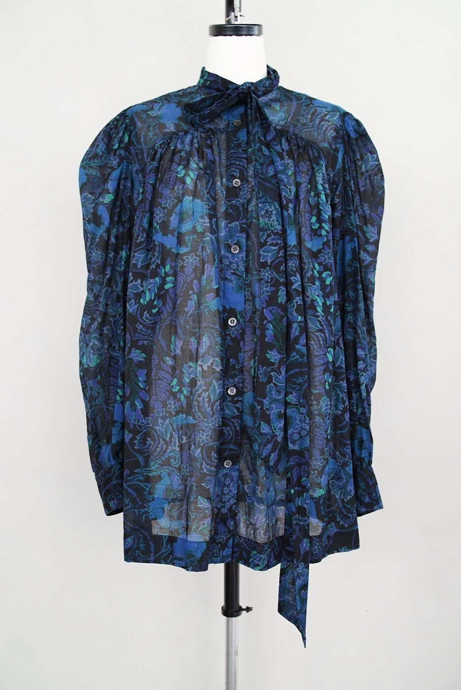 2000s Dries Van Noten, botanical printed detachable long tie blouse