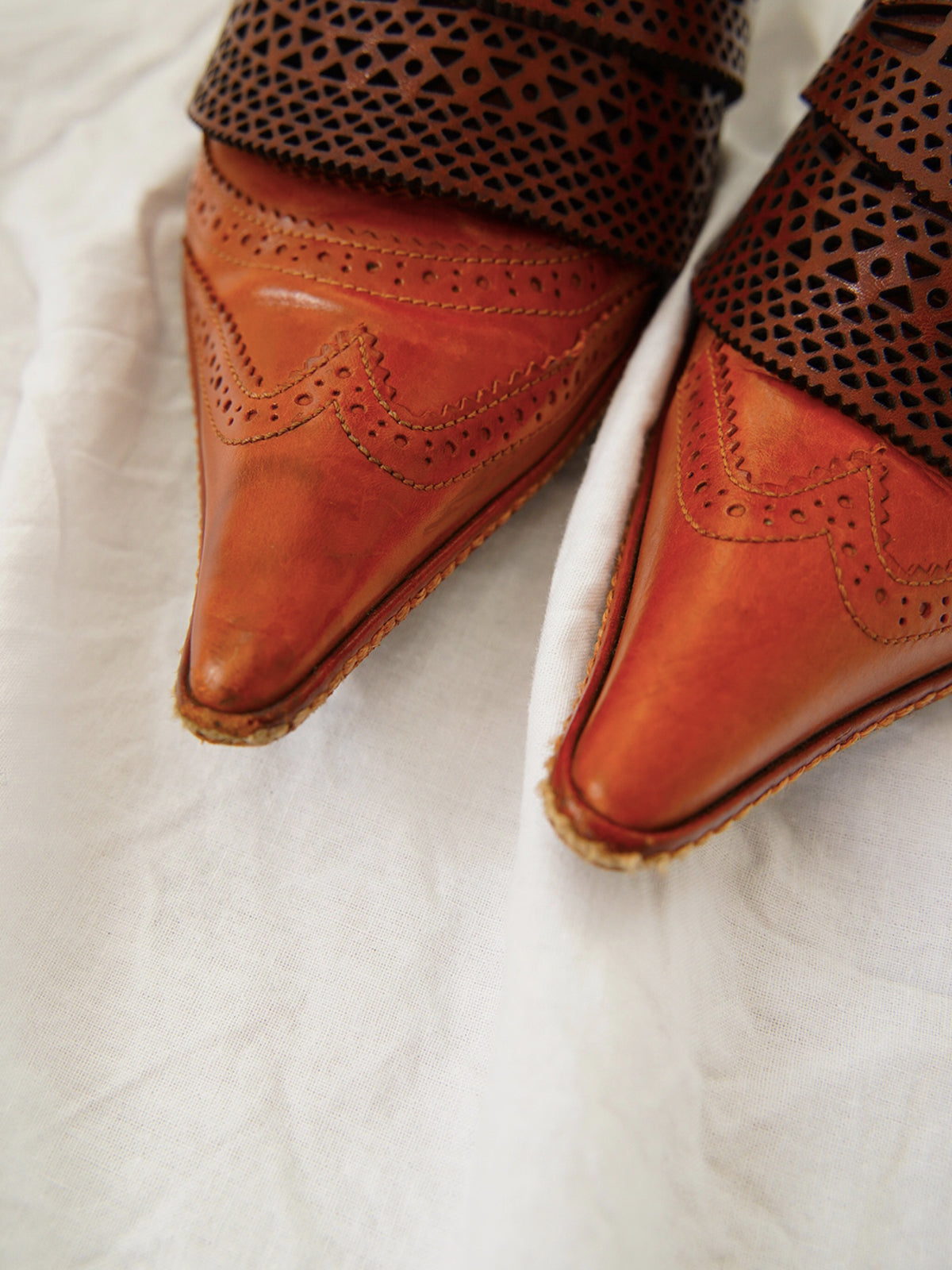 1990s Dries Van Noten, leather pumps with shell cover