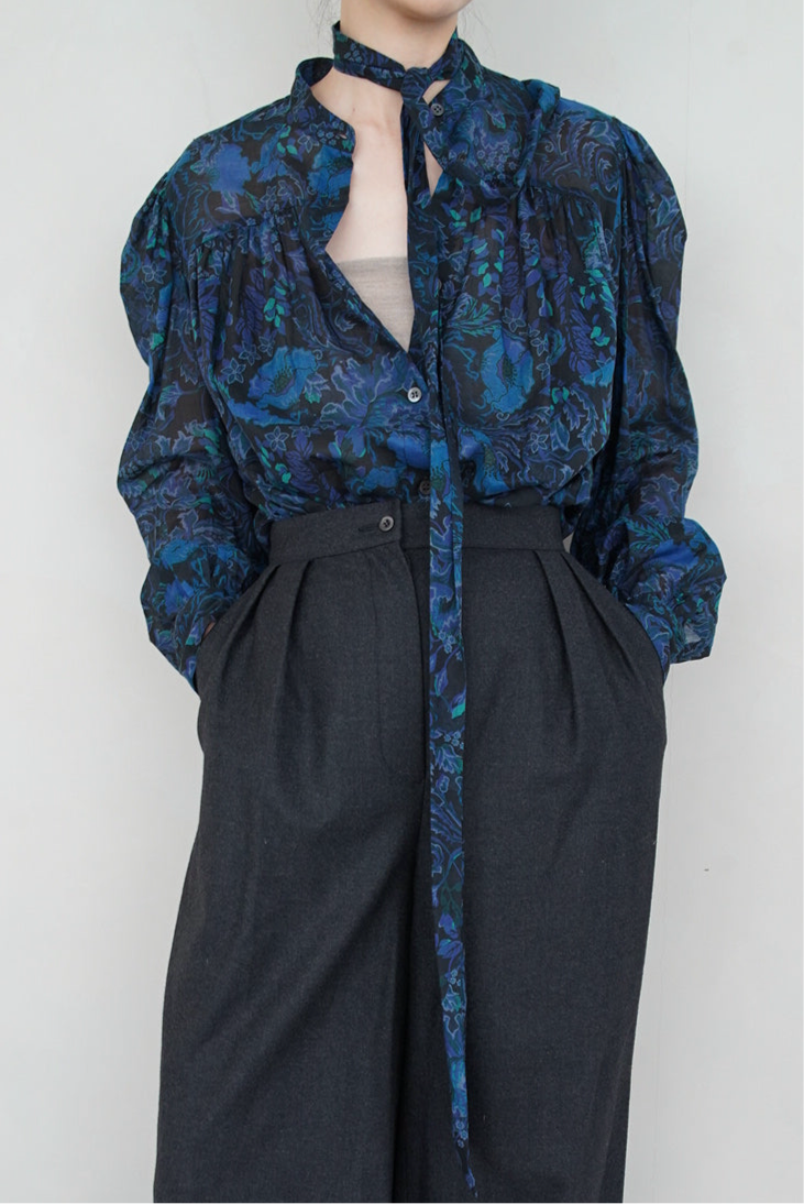 2000s Dries Van Noten, botanical printed detachable long tie blouse