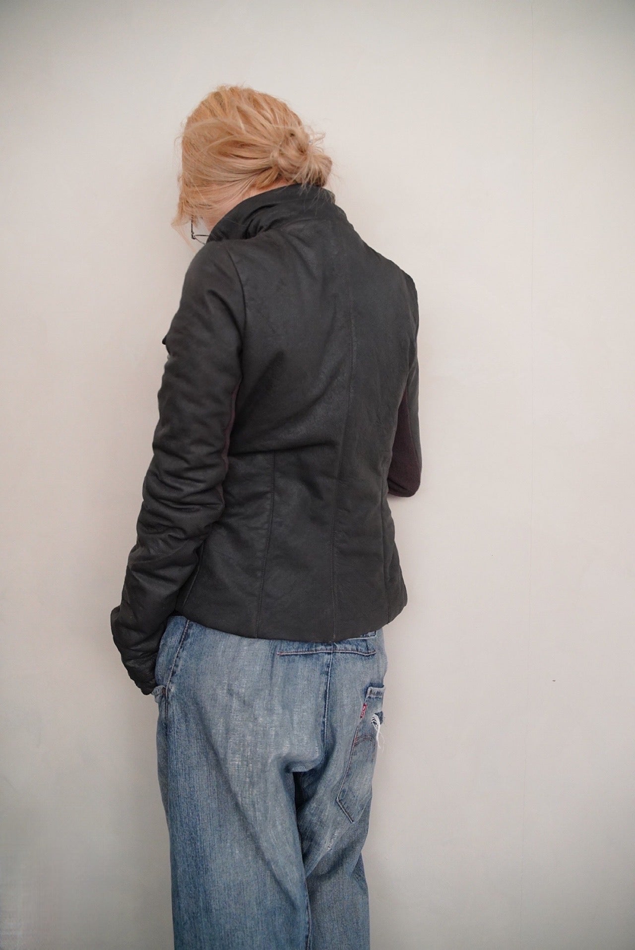 2000s Rick Owens, stone wash leather puffer down jacket