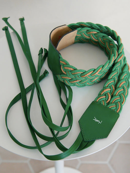 1980s Yves Saint Laurent, woven fringe leather belt