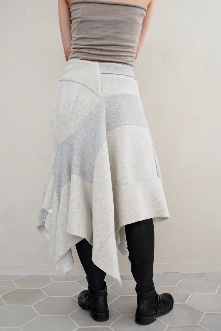Early 2000s Y's, random patchworked sweat skirt