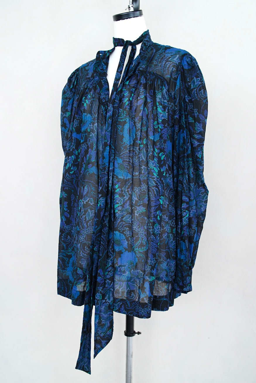 2000s Dries Van Noten, botanical printed detachable long tie blouse