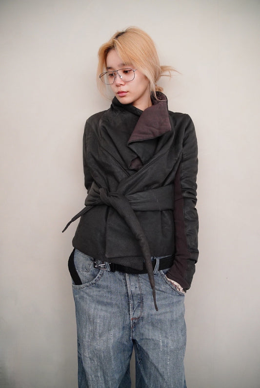 2000s Rick Owens, stone wash leather puffer down jacket