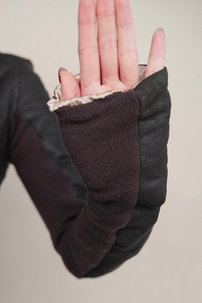 2000s Rick Owens, stone wash leather puffer down jacket