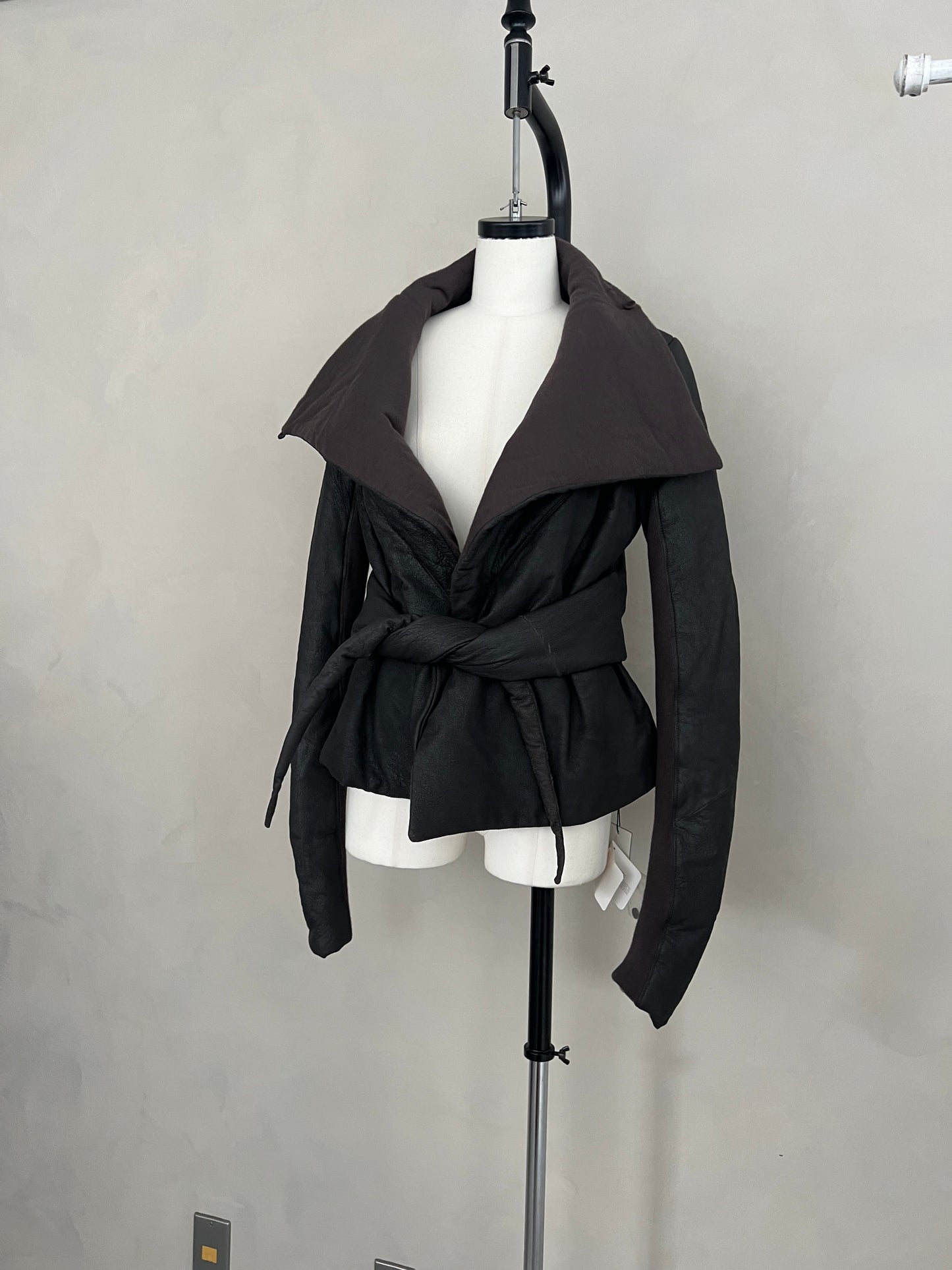 2000s Rick Owens, stone wash leather puffer down jacket