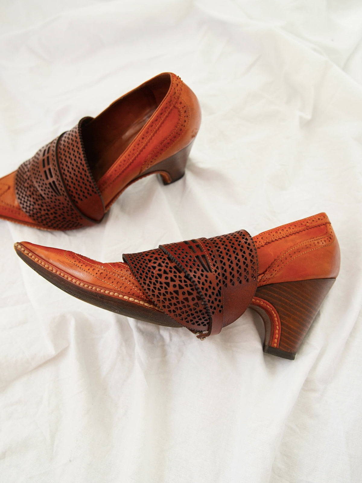 1990s Dries Van Noten, leather pumps with shell cover