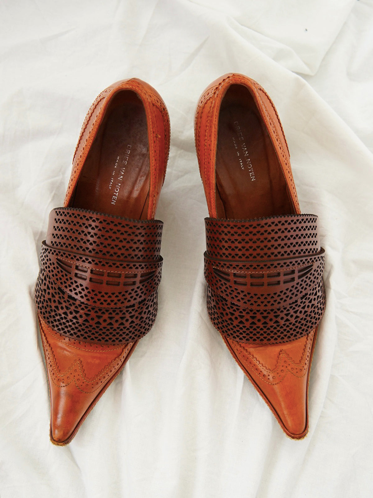 1990s Dries Van Noten, leather pumps with shell cover