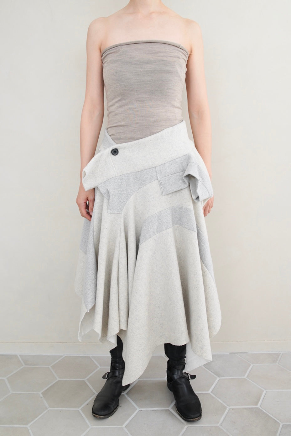 Early 2000s Y's, random patchworked sweat skirt