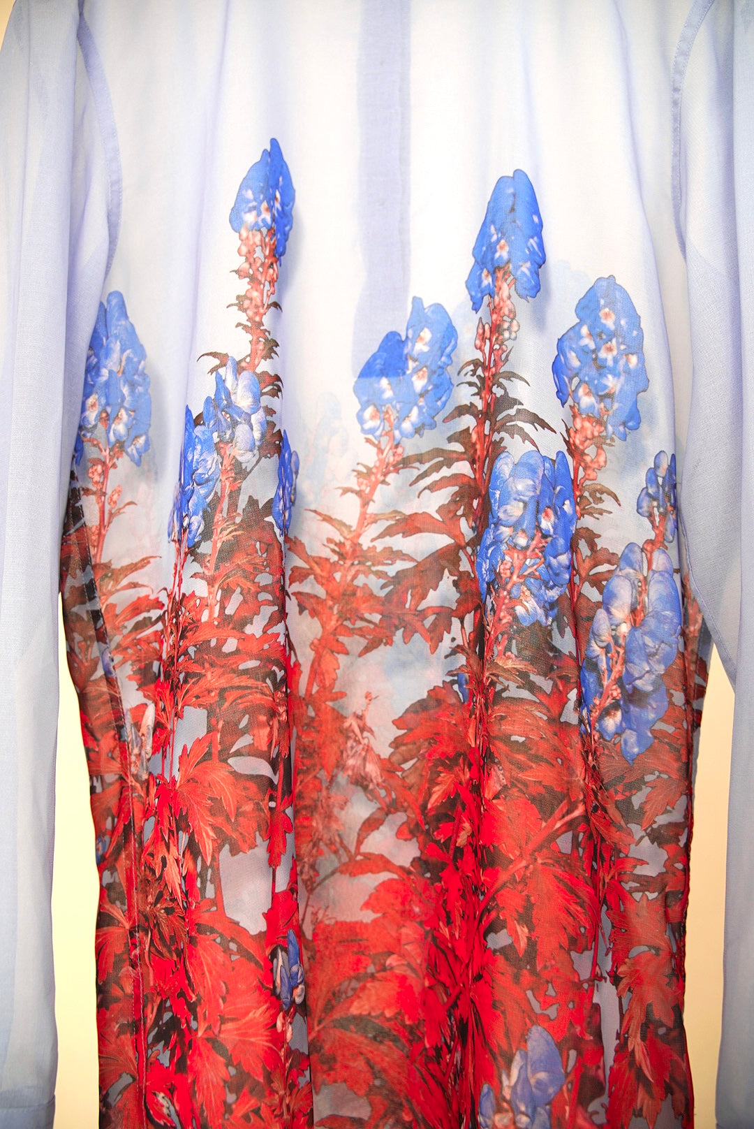 fall 2019 Dries Van Noten, botanical printed sheer blouse