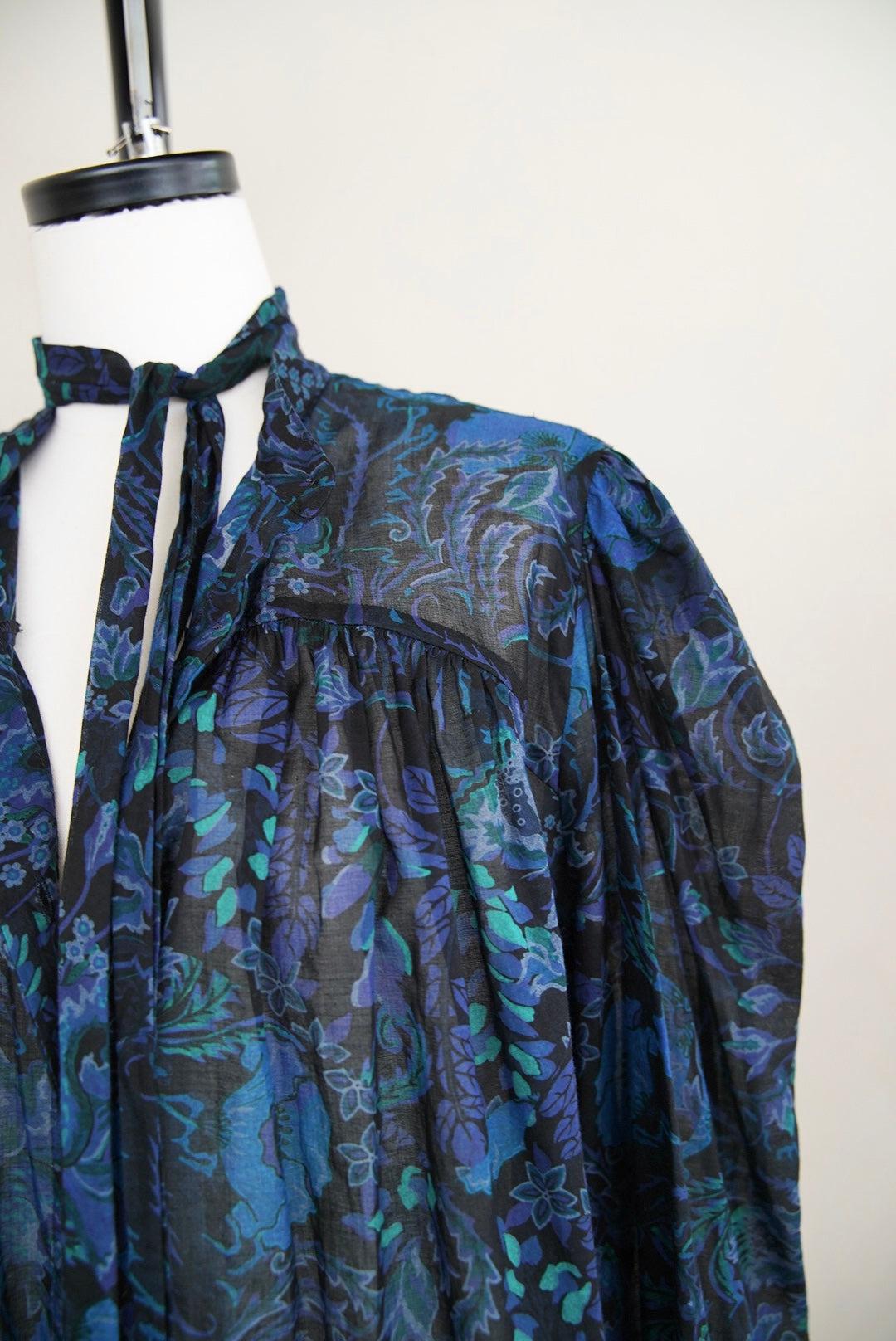 2000s Dries Van Noten, botanical printed detachable long tie blouse