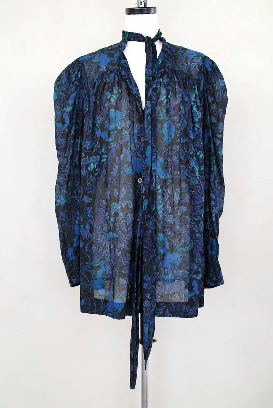 2000s Dries Van Noten, botanical printed detachable long tie blouse