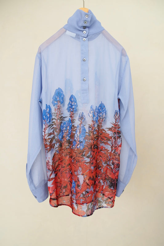 fall 2019 Dries Van Noten, botanical printed sheer blouse