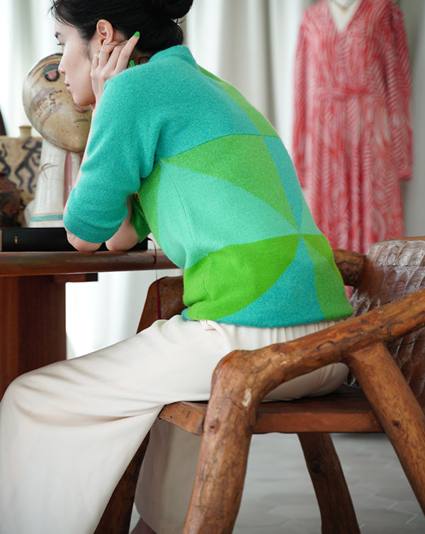 1960s Ballantyne designed by Bonnie Cashin, abstract pattern cashmere knit top