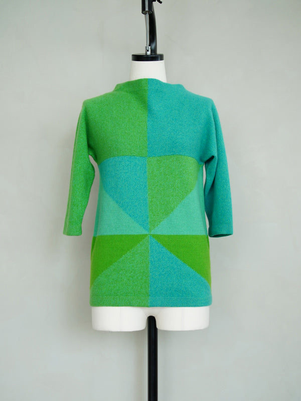 1960s Ballantyne designed by Bonnie Cashin, abstract pattern cashmere knit top