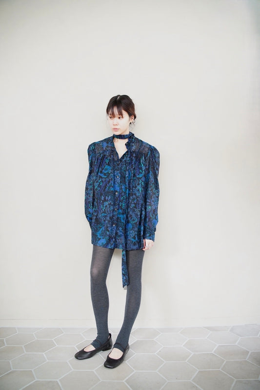 2000s Dries Van Noten, botanical printed detachable long tie blouse