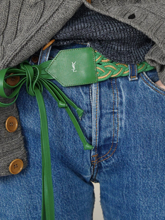 1980s Yves Saint Laurent, woven fringe leather belt