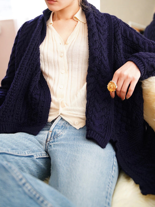 1990s Arancrafts, flare hem shawl knit cardigan