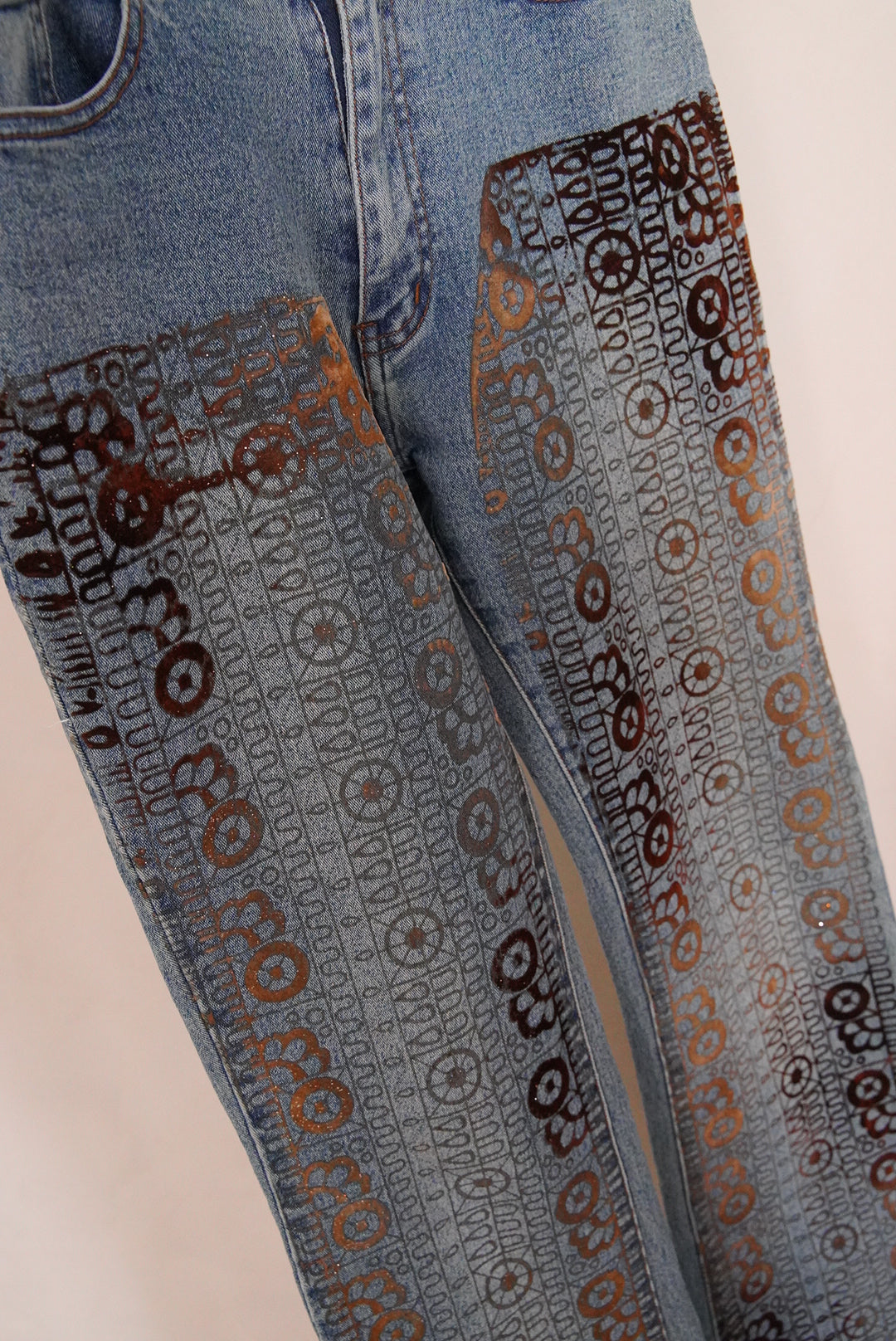 1990s Euro, covered velvet lace denim trousers