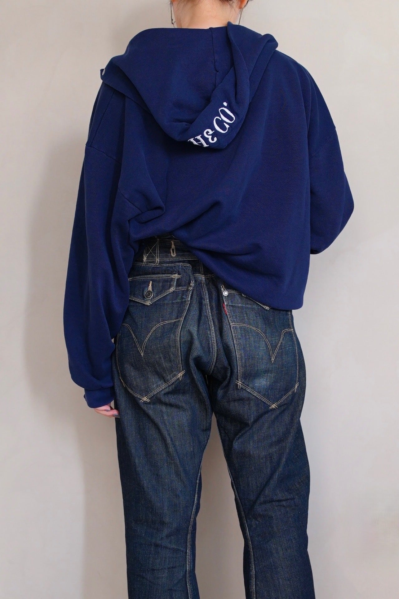 1980s Junk embroidered sweat hoodie in navy