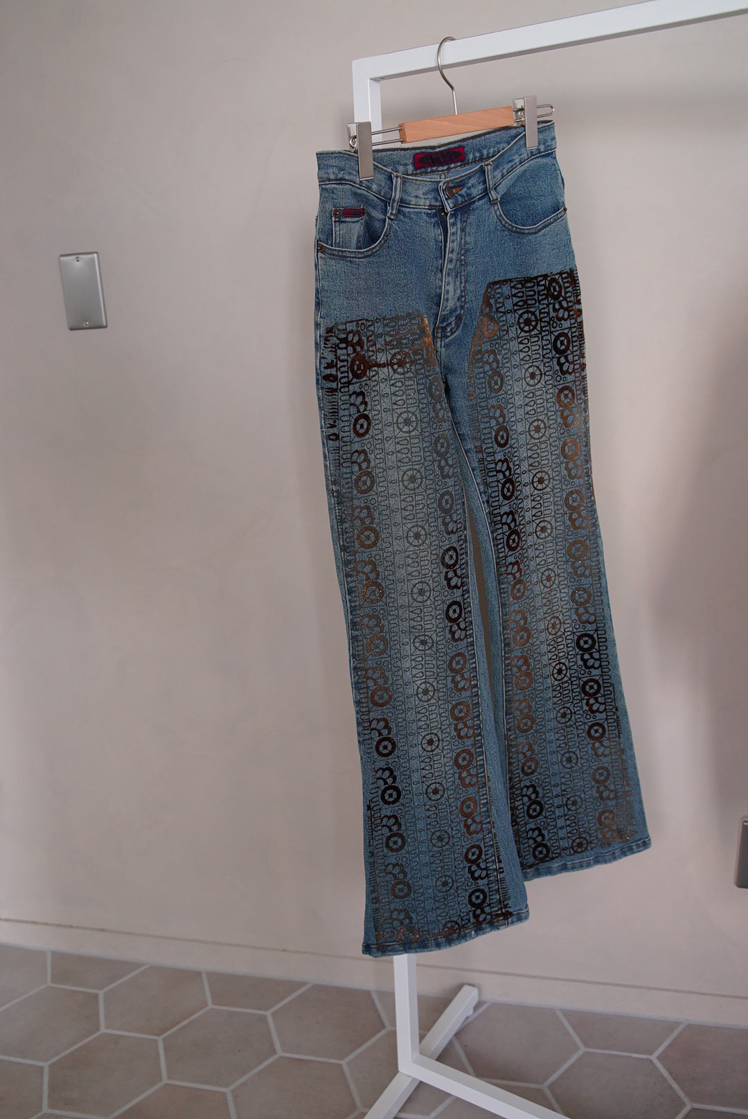 1990s Euro, covered velvet lace denim trousers