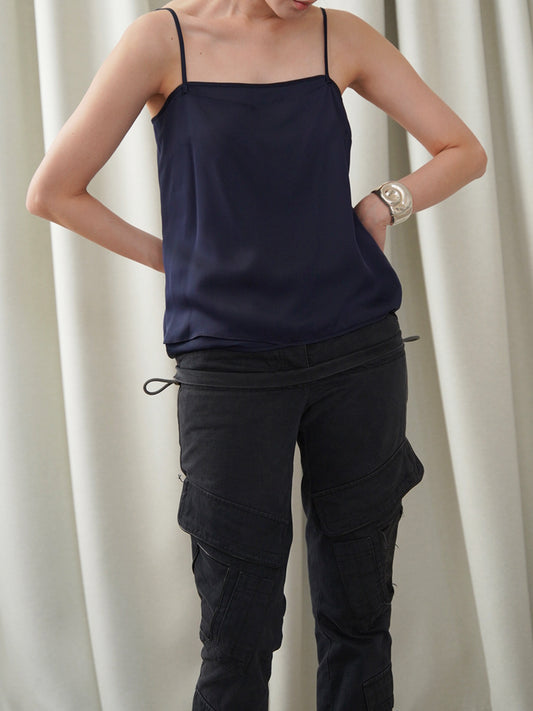 1990s Jil Sander, navy asymmetry silk cami top