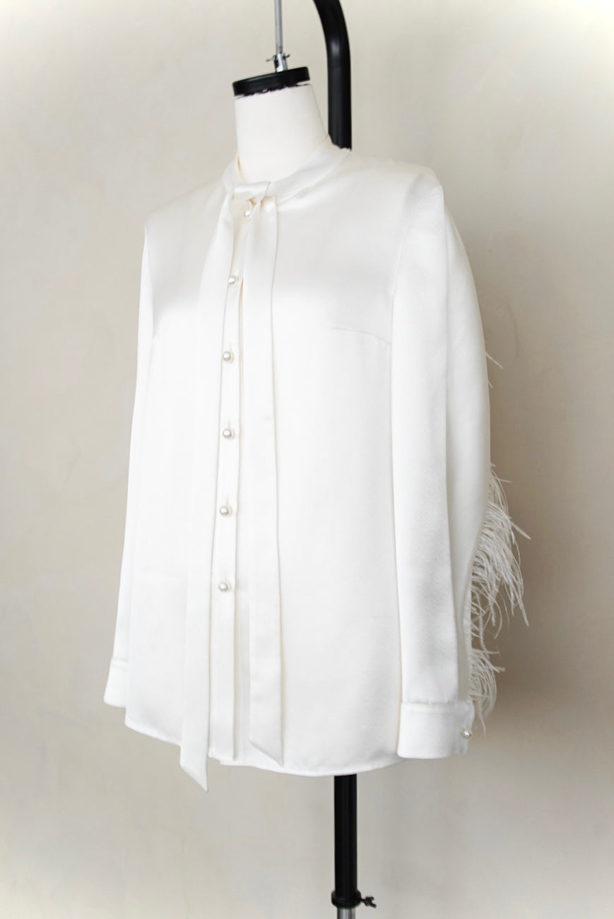 Preloved Huishan Zhang, tie blouse with feather