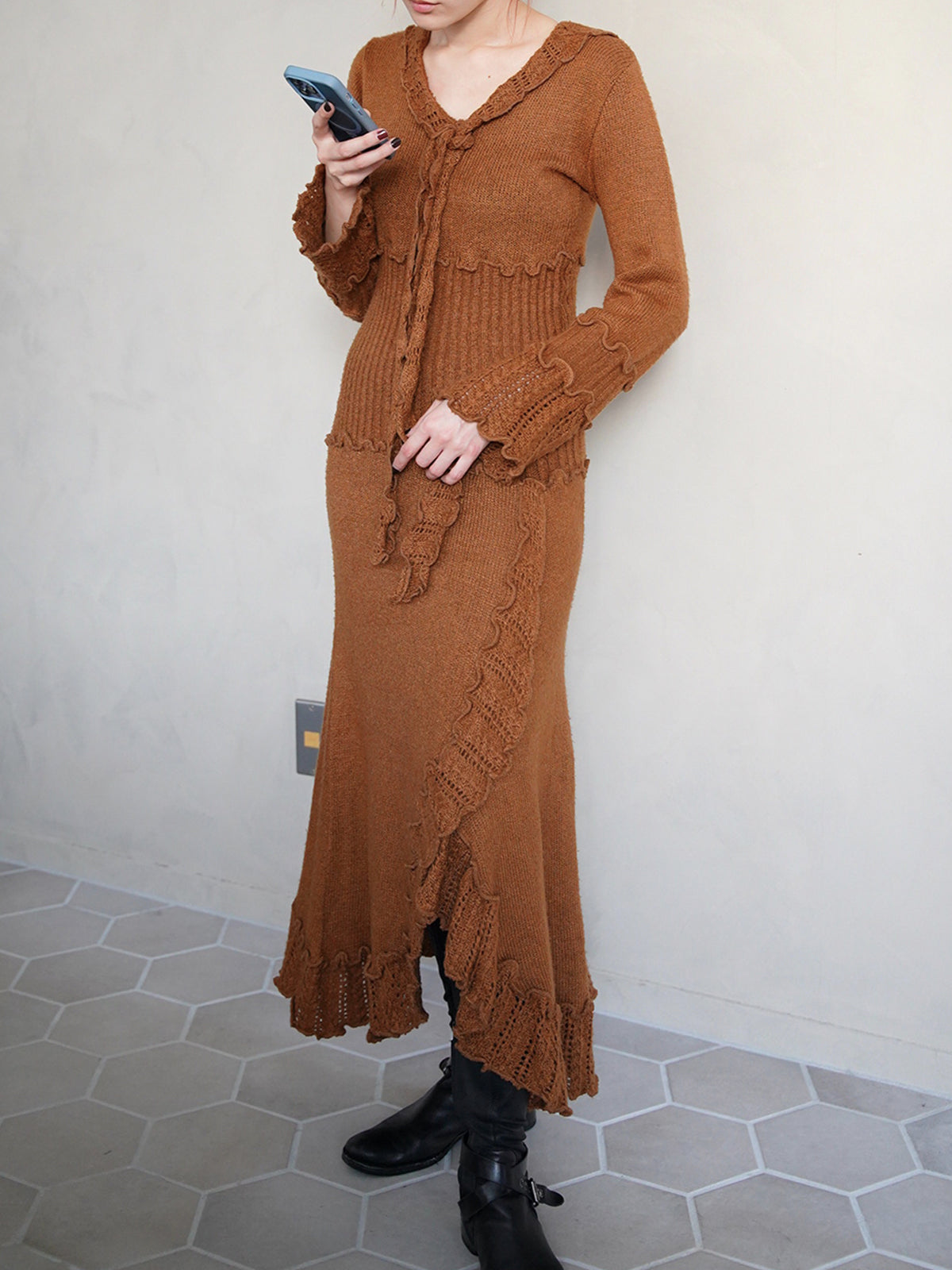 1990s Asymmetry knit tie dress