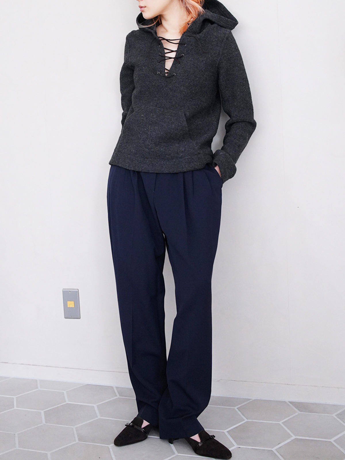 2000s J crew, lace up pullover top