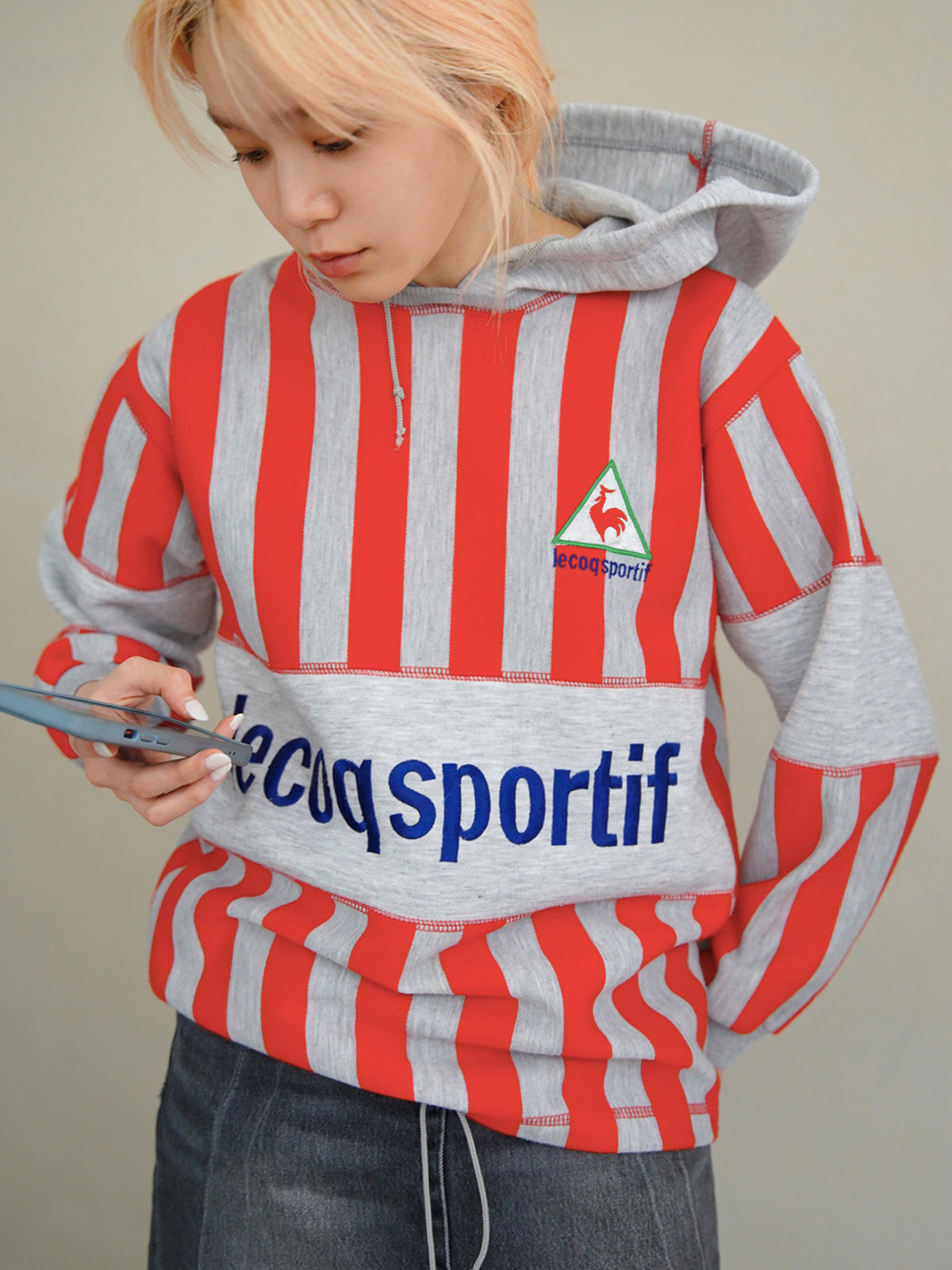 1980s Le coq sportif, striped sweat hoodie