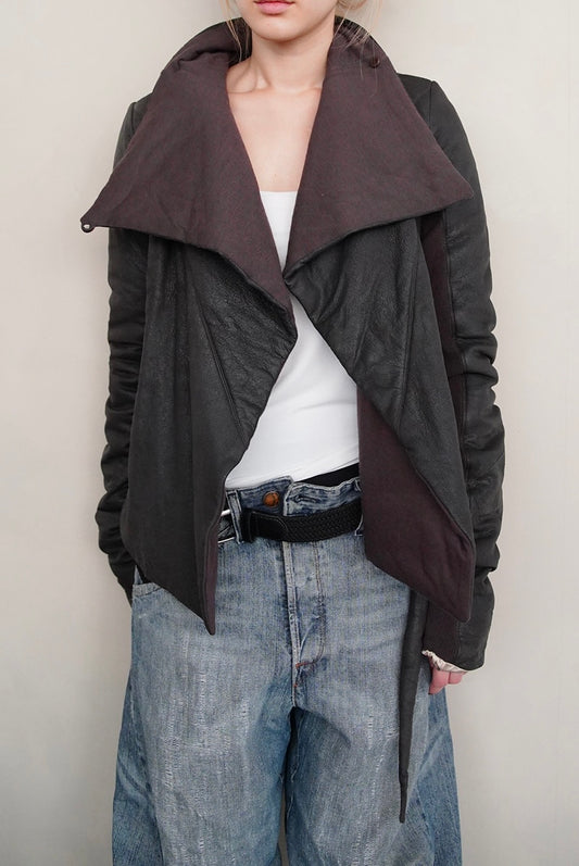 2000s Rick Owens, stone wash leather puffer down jacket