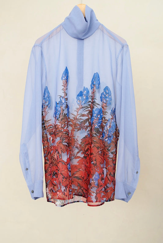 fall 2019 Dries Van Noten, botanical printed sheer blouse