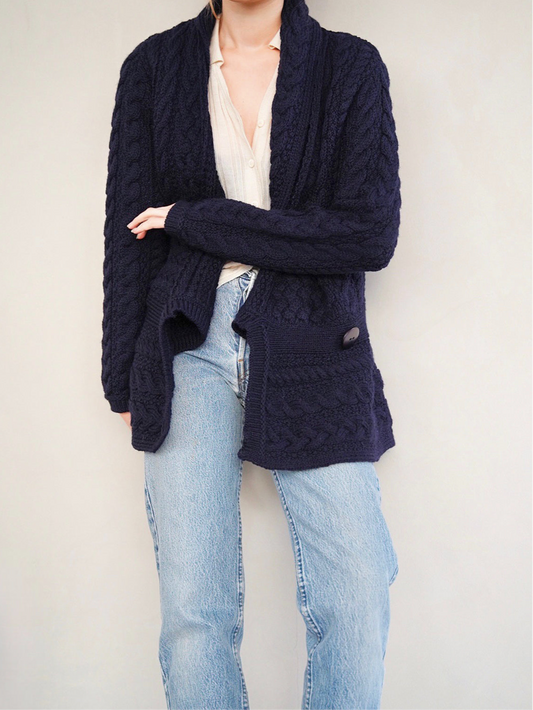 1990s Arancrafts, flare hem shawl knit cardigan
