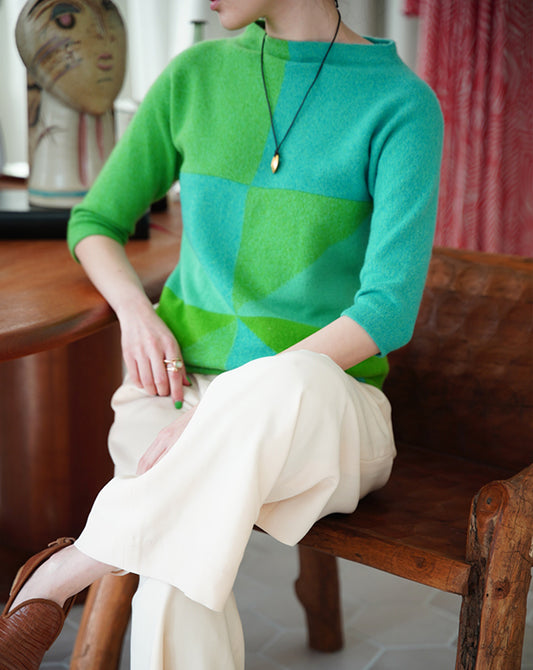 1960s Ballantyne designed by Bonnie Cashin, abstract pattern cashmere knit top